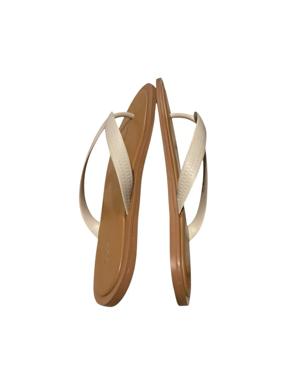 Zara Cream Strap Tan Footbed Flip Sandals - Picture 6 of 10